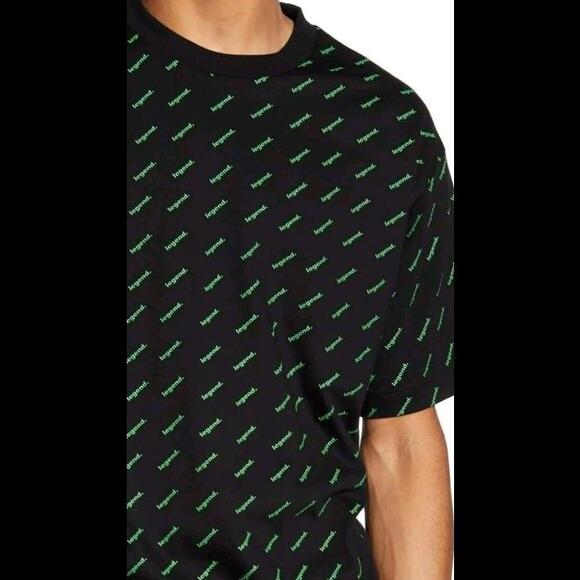 WESC Mason T Shirt M/L/4 Graphic Tee Black W Green Legend Allover Print Sweden - Picture 2 of 5